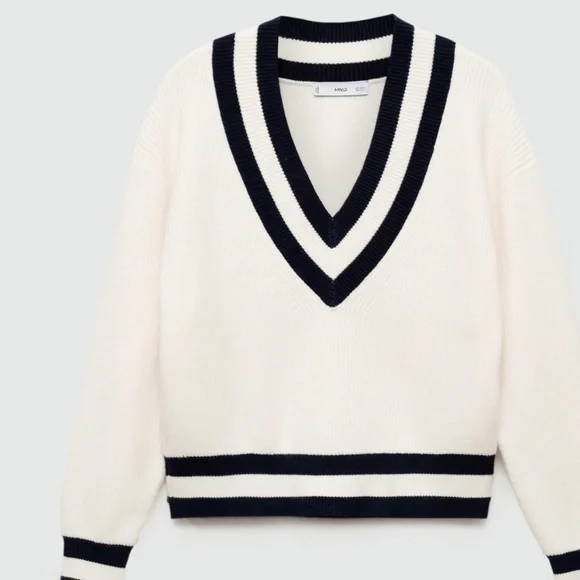 CONTRASTING V-NECK SWEATER - Picture 1 of 7